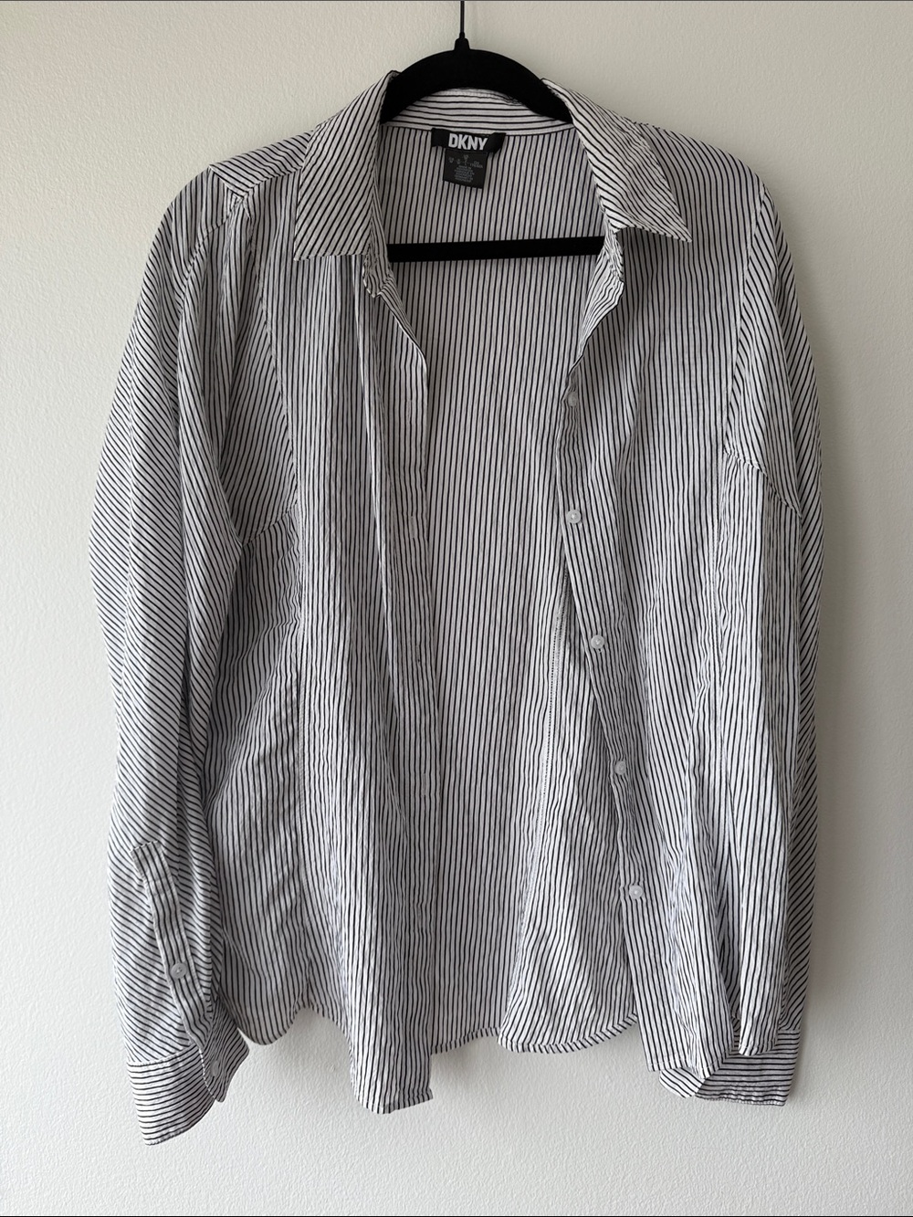 DKNY Black and White Striped Button-Down Shirt